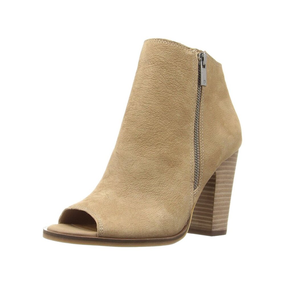 NEW Lucky Brand Women Lamija Sesame Nubuck Leather Open Toe Zip Ankle Shootie